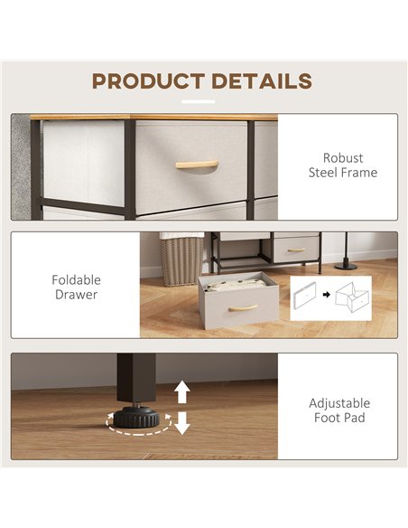 HOMCOM Fabric Chest of Drawers, Storage Drawers, Industrial Bedroom Dresser with 8 Fabric Drawers, Steel Frame and Wooden Top fo - pic 151599 | FastDaddyshop