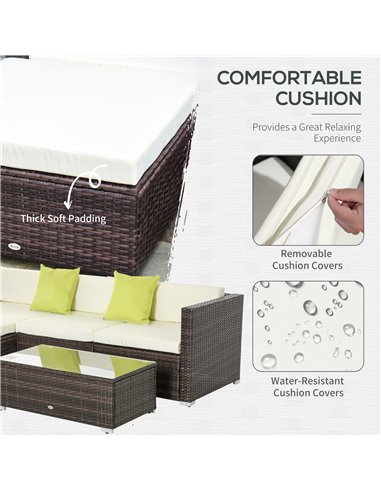 Outsunny 4-Seater Rattan Sofa Set with Cushion Pillows, Brown