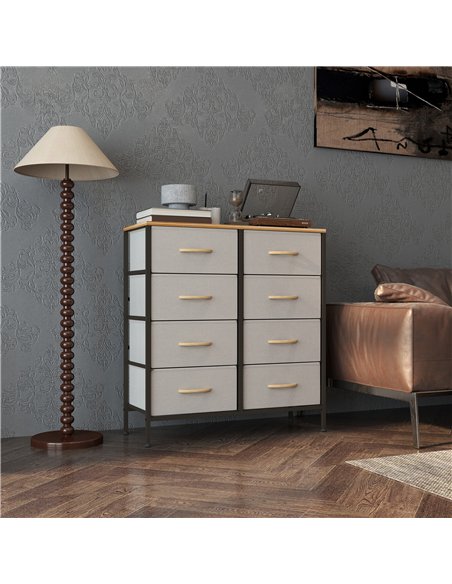 HOMCOM Fabric Chest of Drawers, Storage Drawers, Industrial Bedroom Dresser with 8 Fabric Drawers, Steel Frame and Wooden Top fo - pic 151600 | FastDaddyshop