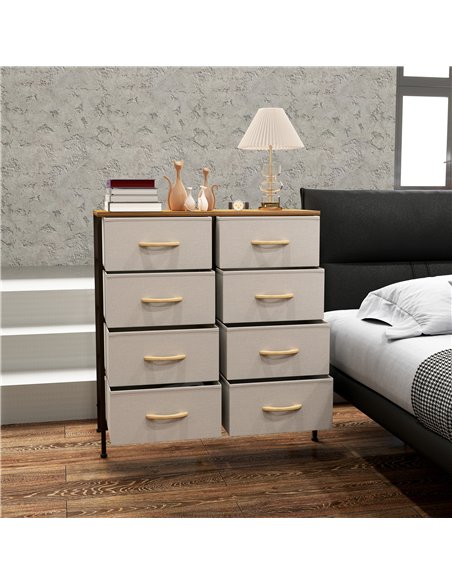HOMCOM Fabric Chest of Drawers, Storage Drawers, Industrial Bedroom Dresser with 8 Fabric Drawers, Steel Frame and Wooden Top fo - pic 151601 | FastDaddyshop