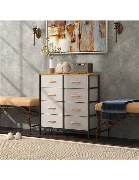 HOMCOM Fabric Chest of Drawers, Storage Drawers, Industrial Bedroom Dresser with 8 Fabric Drawers, Steel Frame and Wooden Top fo - pic 151602 | FastDaddyshop