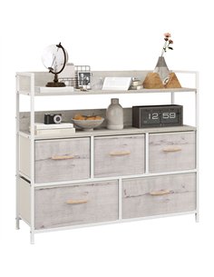 HOMCOM Rustic Chest of Five Fabric Drawers - Natural