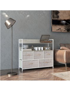 HOMCOM Rustic Chest of Five Fabric Drawers - Natural 2