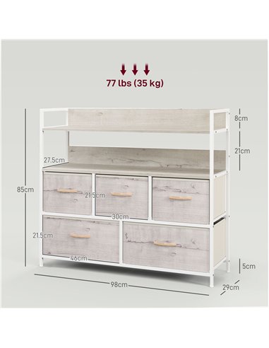 HOMCOM Rustic Chest of Five Fabric Drawers - Natural