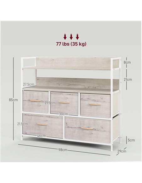 HOMCOM Rustic Chest of Five Fabric Drawers - Natural - pic 151605 | FastDaddyshop