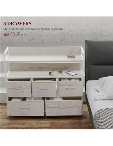 HOMCOM Rustic Chest of Five Fabric Drawers - Natural
