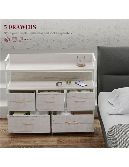 HOMCOM Rustic Chest of Five Fabric Drawers - Natural - pic 151606 | FastDaddyshop