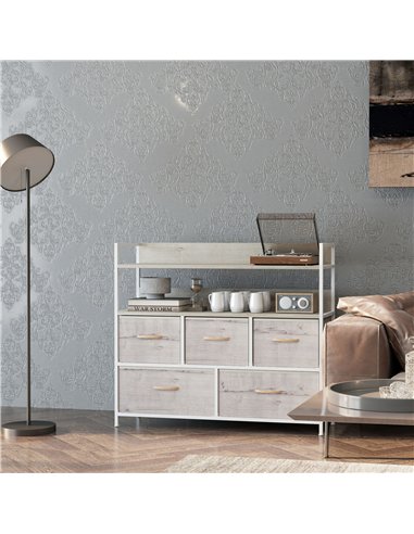 HOMCOM Rustic Chest of Five Fabric Drawers - Natural