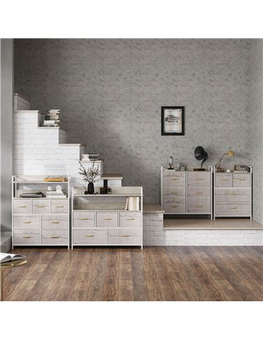 HOMCOM Rustic Chest of Five Fabric Drawers - Natural