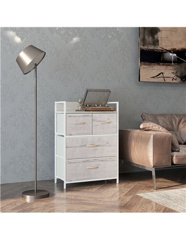 HOMCOM Rustic Chest of Four Fabric Drawers - Black
