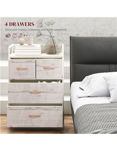 HOMCOM Rustic Chest of Four Fabric Drawers - Black