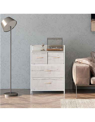 HOMCOM Rustic Chest of Four Fabric Drawers - Black