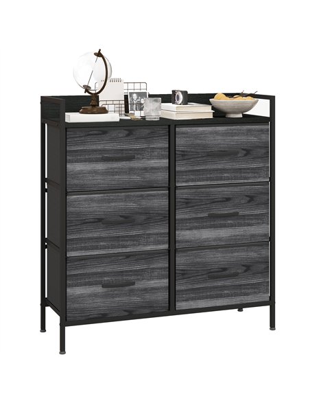 HOMCOM Rustic Chest of Six Fabric Drawers - Black - pic 151621 | FastDaddyshop