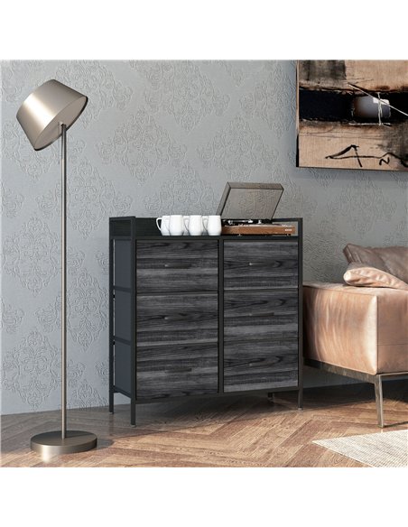 HOMCOM Rustic Chest of Six Fabric Drawers - Black - pic 151622 | FastDaddyshop