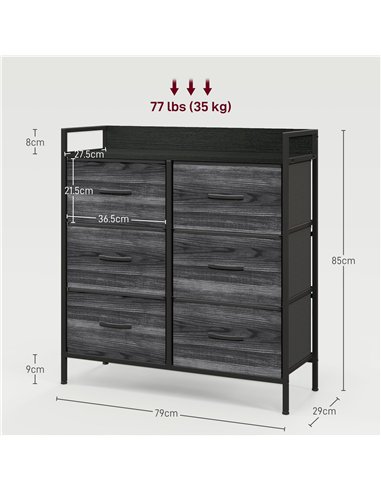 HOMCOM Rustic Chest of Six Fabric Drawers - Black