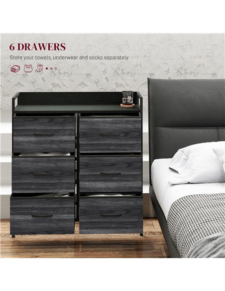 HOMCOM Rustic Chest of Six Fabric Drawers - Black - pic 151624 | FastDaddyshop