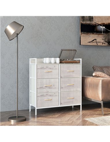 HOMCOM Rustic Chest of Six Fabric Drawers - Natural