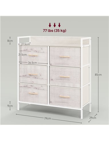 HOMCOM Rustic Chest of Six Fabric Drawers - Natural