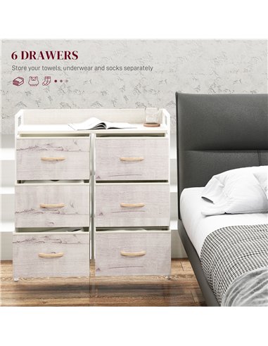 HOMCOM Rustic Chest of Six Fabric Drawers - Natural