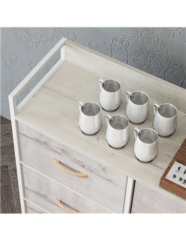 HOMCOM Rustic Chest of Six Fabric Drawers - Natural