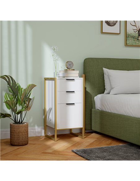 HOMCOM Bedroom Chest of Drawers, Industrial 3-Drawer Dresser, Storage Drawers Unit with Metal Frame for Living Room, White - pic 151640 | FastDaddyshop
