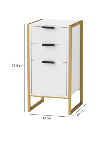 HOMCOM Bedroom Chest of Drawers, Industrial 3-Drawer Dresser, Storage Drawers Unit with Metal Frame for Living Room, White