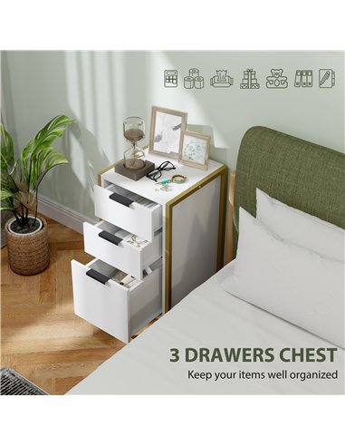 HOMCOM Bedroom Chest of Drawers, Industrial 3-Drawer Dresser, Storage Drawers Unit with Metal Frame for Living Room, White
