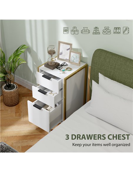 HOMCOM Bedroom Chest of Drawers, Industrial 3-Drawer Dresser, Storage Drawers Unit with Metal Frame for Living Room, White - pic 151642 | FastDaddyshop