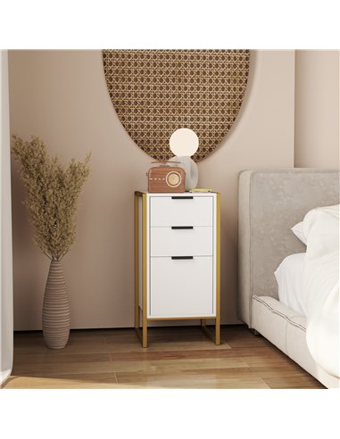 HOMCOM Bedroom Chest of Drawers, Industrial 3-Drawer Dresser, Storage Drawers Unit with Metal Frame for Living Room, White