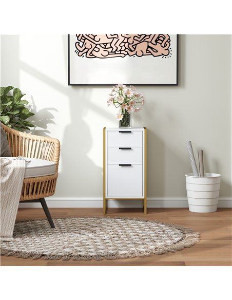 HOMCOM Bedroom Chest of Drawers, Industrial 3-Drawer Dresser, Storage Drawers Unit with Metal Frame for Living Room, White - pic 151645 | FastDaddyshop