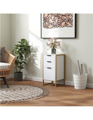 HOMCOM Bedroom Chest of Drawers, Industrial 3-Drawer Dresser, Storage Drawers Unit with Metal Frame for Living Room, White