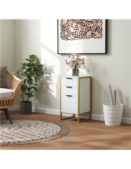 HOMCOM Bedroom Chest of Drawers, Industrial 3-Drawer Dresser, Storage Drawers Unit with Metal Frame for Living Room, White - pic 151646 | FastDaddyshop