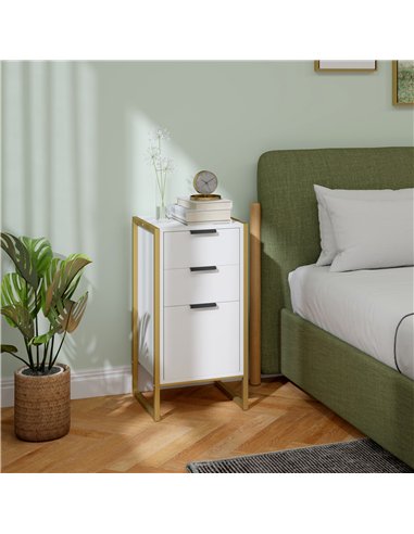 HOMCOM Bedroom Chest of Drawers, Industrial 3-Drawer Dresser, Storage Drawers Unit with Metal Frame for Living Room, White