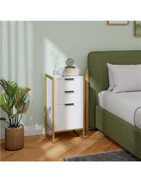HOMCOM Bedroom Chest of Drawers, Industrial 3-Drawer Dresser, Storage Drawers Unit with Metal Frame for Living Room, White - pic 151647 | FastDaddyshop