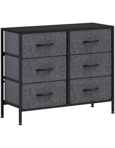 HOMCOM Fabric Chest of Drawers, Storage Drawers, Industrial Bedroom Dresser with 6 Fabric Drawers, Steel Frame and Wooden Top fo