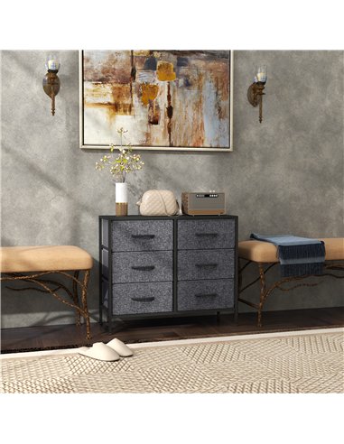 HOMCOM Fabric Chest of Drawers, Storage Drawers, Industrial Bedroom Dresser with 6 Fabric Drawers, Steel Frame and Wooden Top fo