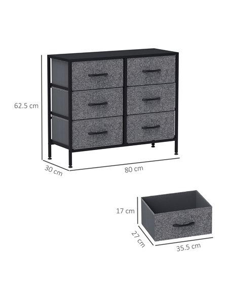 HOMCOM Fabric Chest of Drawers, Storage Drawers, Industrial Bedroom Dresser with 6 Fabric Drawers, Steel Frame and Wooden Top fo - pic 151650 | FastDaddyshop