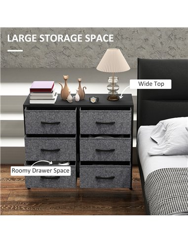 HOMCOM Fabric Chest of Drawers, Storage Drawers, Industrial Bedroom Dresser with 6 Fabric Drawers, Steel Frame and Wooden Top fo