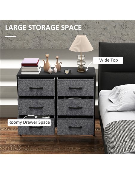 HOMCOM Fabric Chest of Drawers, Storage Drawers, Industrial Bedroom Dresser with 6 Fabric Drawers, Steel Frame and Wooden Top fo - pic 151651 | FastDaddyshop