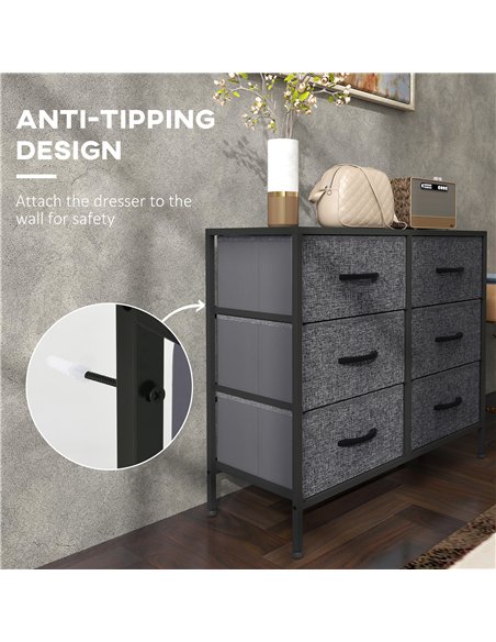 HOMCOM Fabric Chest of Drawers, Storage Drawers, Industrial Bedroom Dresser with 6 Fabric Drawers, Steel Frame and Wooden Top fo - pic 151652 | FastDaddyshop