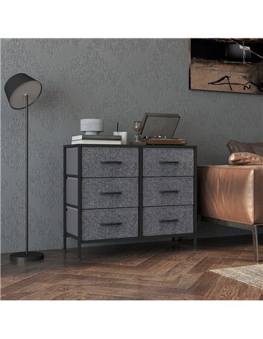 HOMCOM Fabric Chest of Drawers, Storage Drawers, Industrial Bedroom Dresser with 6 Fabric Drawers, Steel Frame and Wooden Top fo