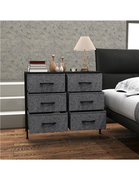 HOMCOM Fabric Chest of Drawers, Storage Drawers, Industrial Bedroom Dresser with 6 Fabric Drawers, Steel Frame and Wooden Top fo - pic 151655 | FastDaddyshop