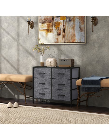 HOMCOM Fabric Chest of Drawers, Storage Drawers, Industrial Bedroom Dresser with 6 Fabric Drawers, Steel Frame and Wooden Top fo - pic 151656 | FastDaddyshop