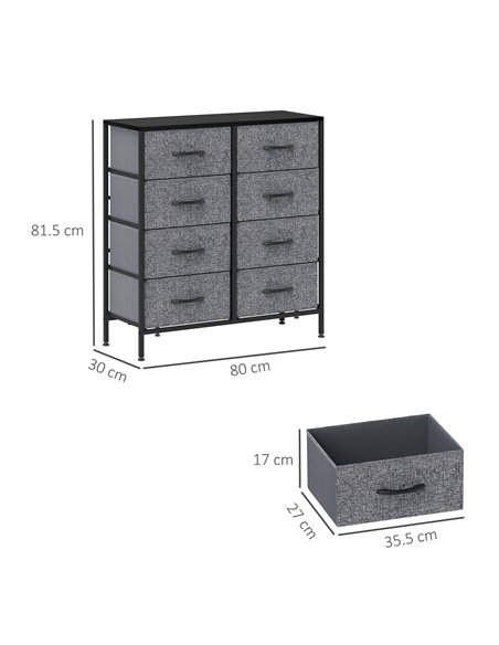 HOMCOM Fabric Chest of Drawers, Storage Drawers, Industrial Bedroom Dresser with 8 Fabric Drawers, Steel Frame and Wooden Top fo - pic 151659 | FastDaddyshop