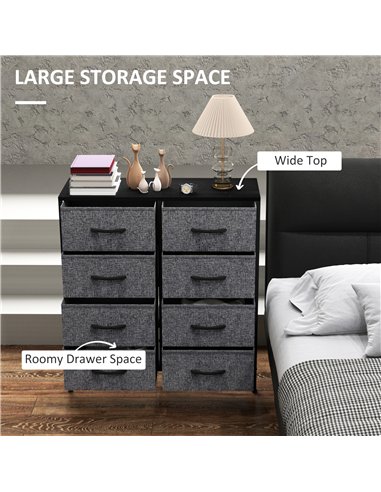 HOMCOM Fabric Chest of Drawers, Storage Drawers, Industrial Bedroom Dresser with 8 Fabric Drawers, Steel Frame and Wooden Top fo