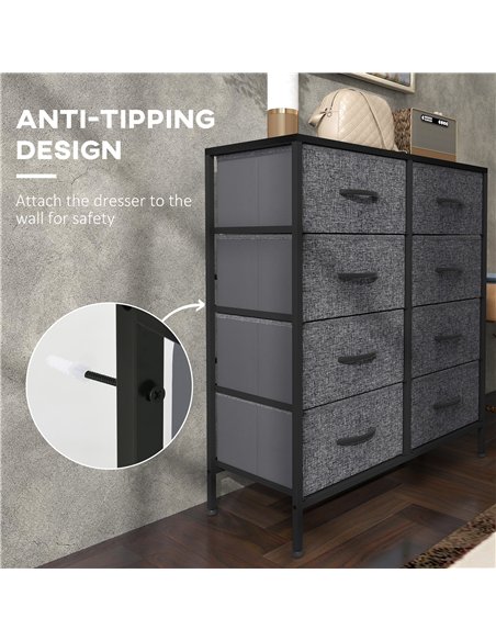 HOMCOM Fabric Chest of Drawers, Storage Drawers, Industrial Bedroom Dresser with 8 Fabric Drawers, Steel Frame and Wooden Top fo - pic 151661 | FastDaddyshop