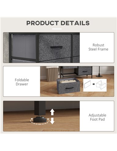 HOMCOM Fabric Chest of Drawers, Storage Drawers, Industrial Bedroom Dresser with 8 Fabric Drawers, Steel Frame and Wooden Top fo