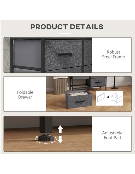 HOMCOM Fabric Chest of Drawers, Storage Drawers, Industrial Bedroom Dresser with 8 Fabric Drawers, Steel Frame and Wooden Top fo - pic 151662 | FastDaddyshop