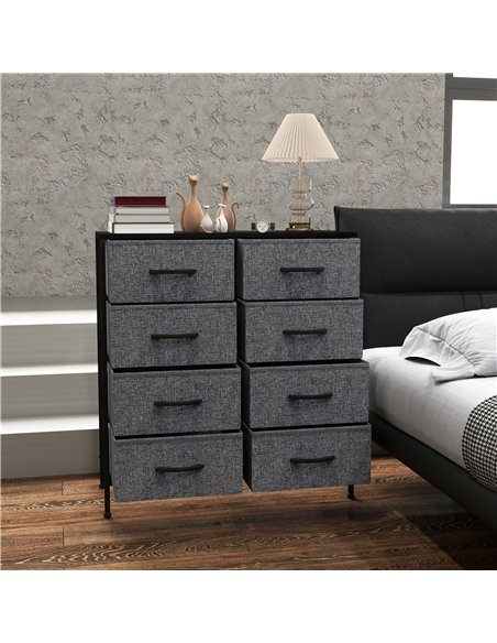HOMCOM Fabric Chest of Drawers, Storage Drawers, Industrial Bedroom Dresser with 8 Fabric Drawers, Steel Frame and Wooden Top fo - pic 151664 | FastDaddyshop