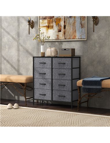 HOMCOM Fabric Chest of Drawers, Storage Drawers, Industrial Bedroom Dresser with 8 Fabric Drawers, Steel Frame and Wooden Top fo